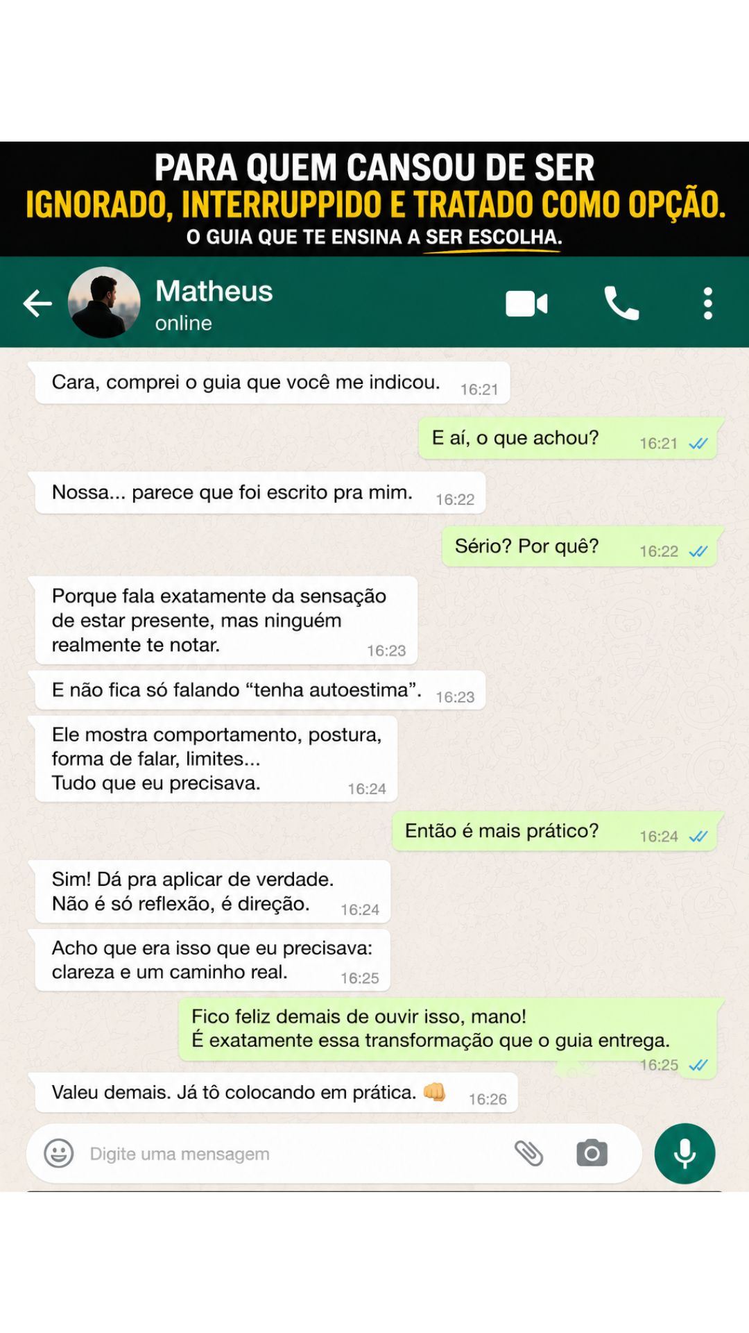 Relato de aluno sobre presença e posicionamento