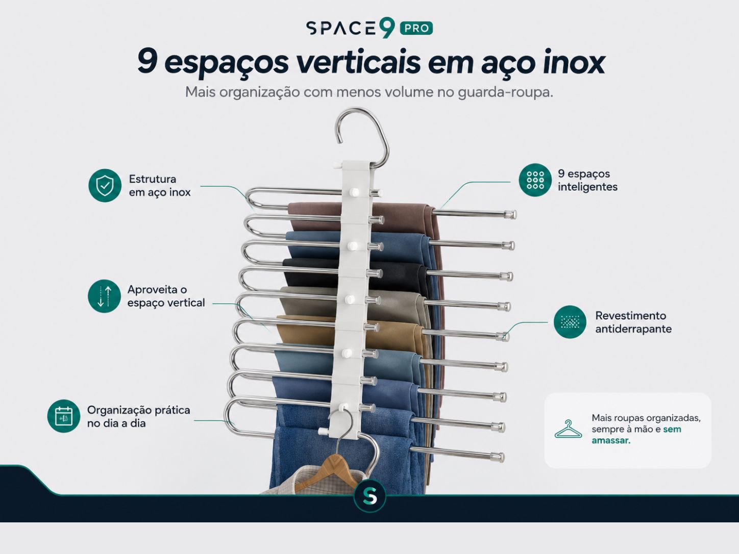 Space9 Pro - 9 espaços verticais em aço inox