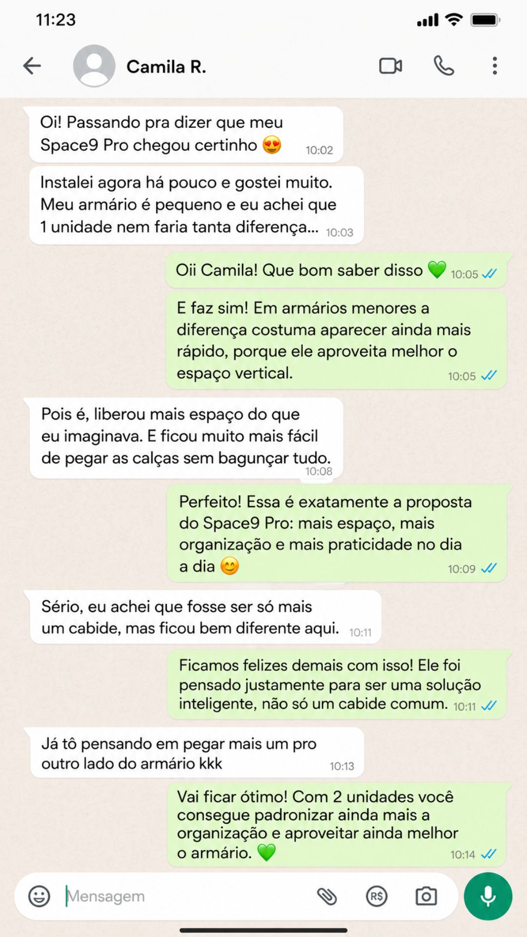 Simulação ilustrativa de atendimento Space9 Pro