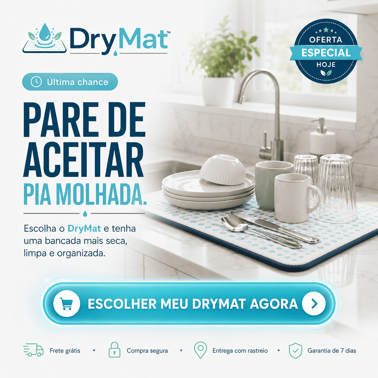 Cozinha limpa e organizada com DryMat